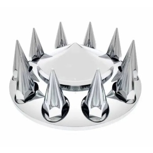 TR132-TWC | Chrome Plastic Universal Front Spike Wheel Cover with 33MM Screw-on Lug Nut Covers